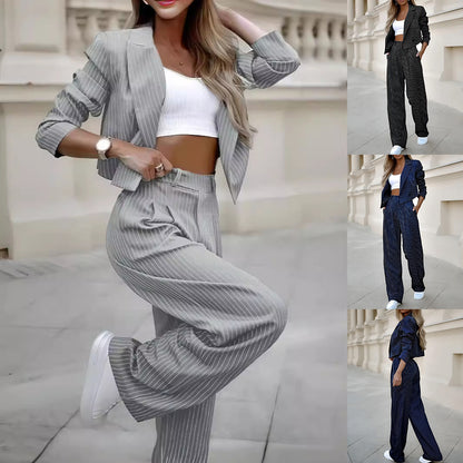 Crop Top Reverskragen Gerade Manguera Gestreifte Anzüge