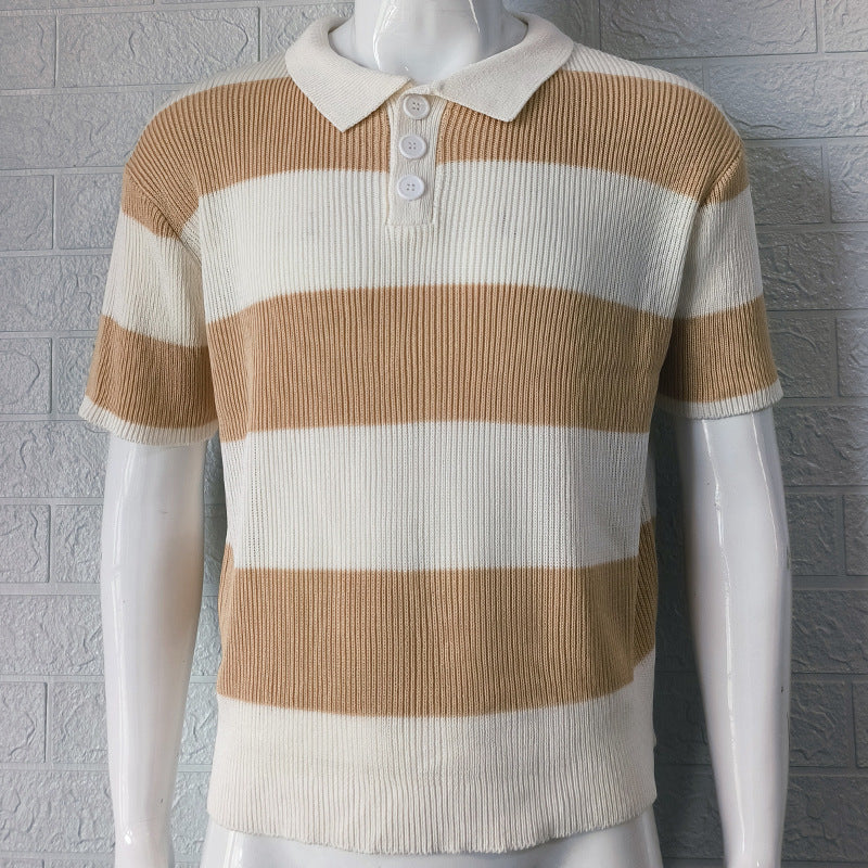 Short-sleeved lapel sweater