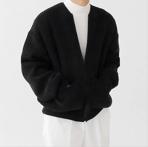 Stand-up collar zip cardigan