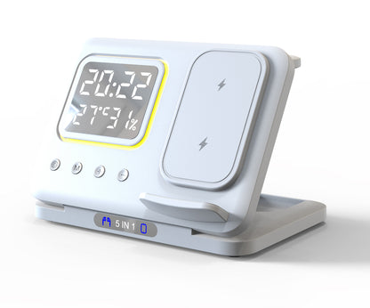 15W wireless charging station with 5-in-1 LED digital alarm clock and fast charging function