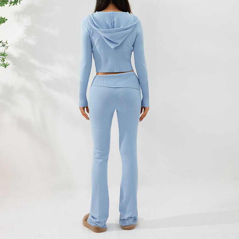 Reißverschluss Hoodie Hochtaillierte Lange Hose 2-Teiliges Set