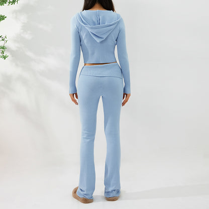 Reißverschluss Hoodie Hochtaillierte Lange Hose 2-Teiliges Set