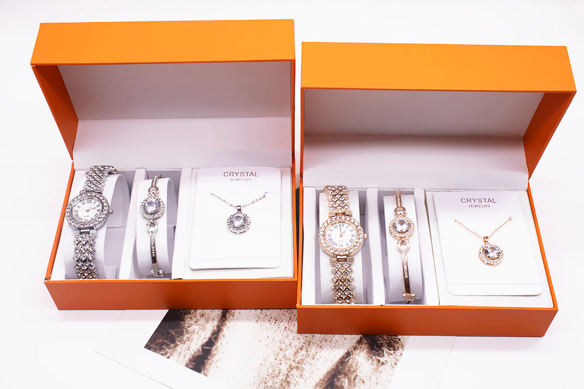 Armband Halskette Armbanduhr 3-teiliges Strass Set