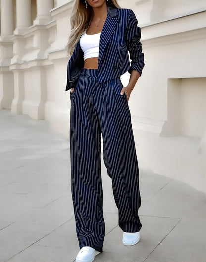 Crop Top Reverskragen Gerade Manguera Gestreifte Anzüge
