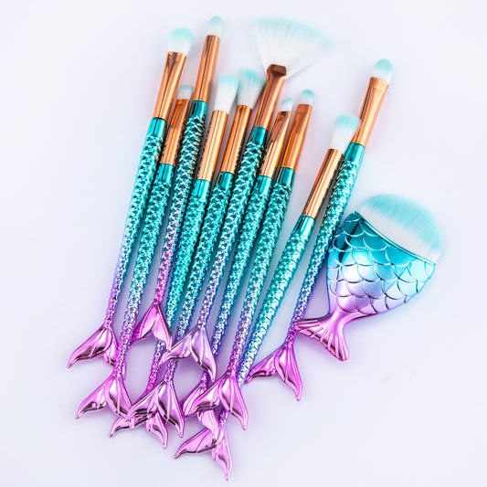 11-piece makeup brush set Maquiagem Maquillaje New Mermaid Foundation Eyebrows Eyeliner Cosmetic Makeup Brushes