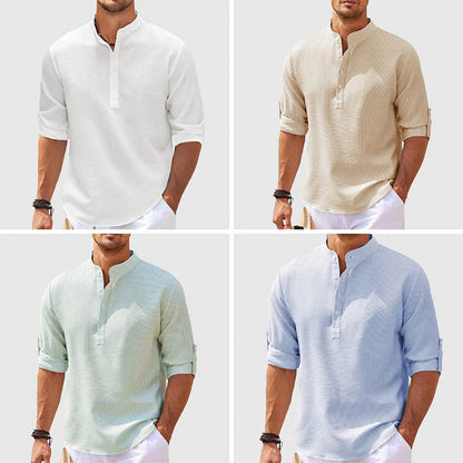 Casual long-sleeved stand-up collar plain shirt