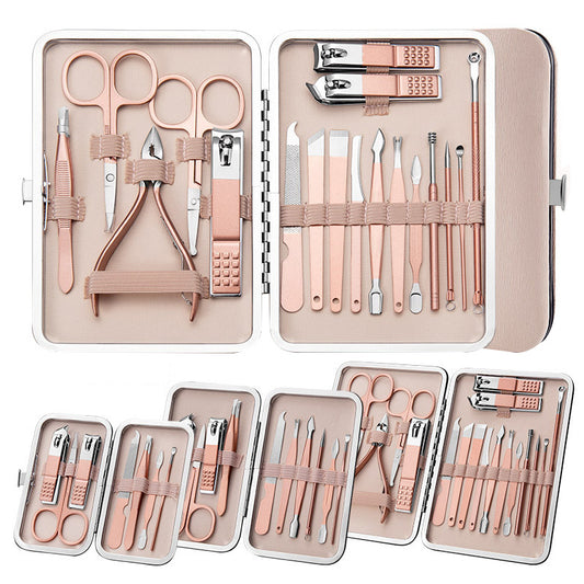 Professional nail clipper set with ear spoon, callus nippers, nail cutting nippers, pedicure knife and nail ridge trimmer