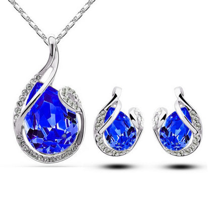 Halskette Ohrringe Tropfenform 3-Teiliges Strass Modeschmuck-Set