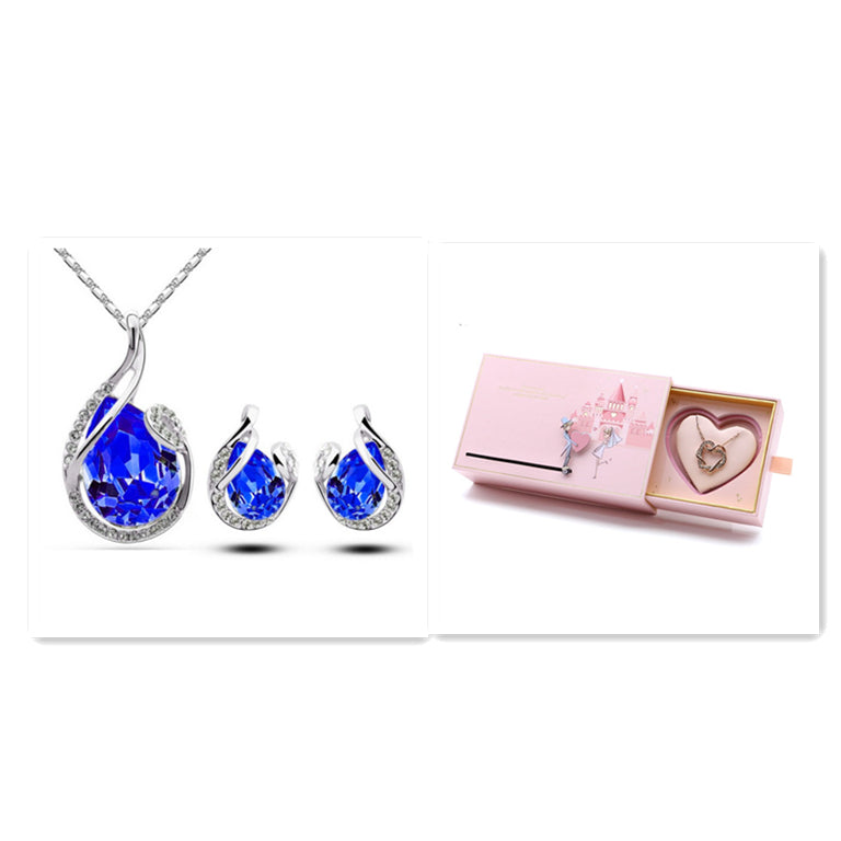 Halskette Ohrringe Tropfenform 3-Teiliges Strass Modeschmuck-Set