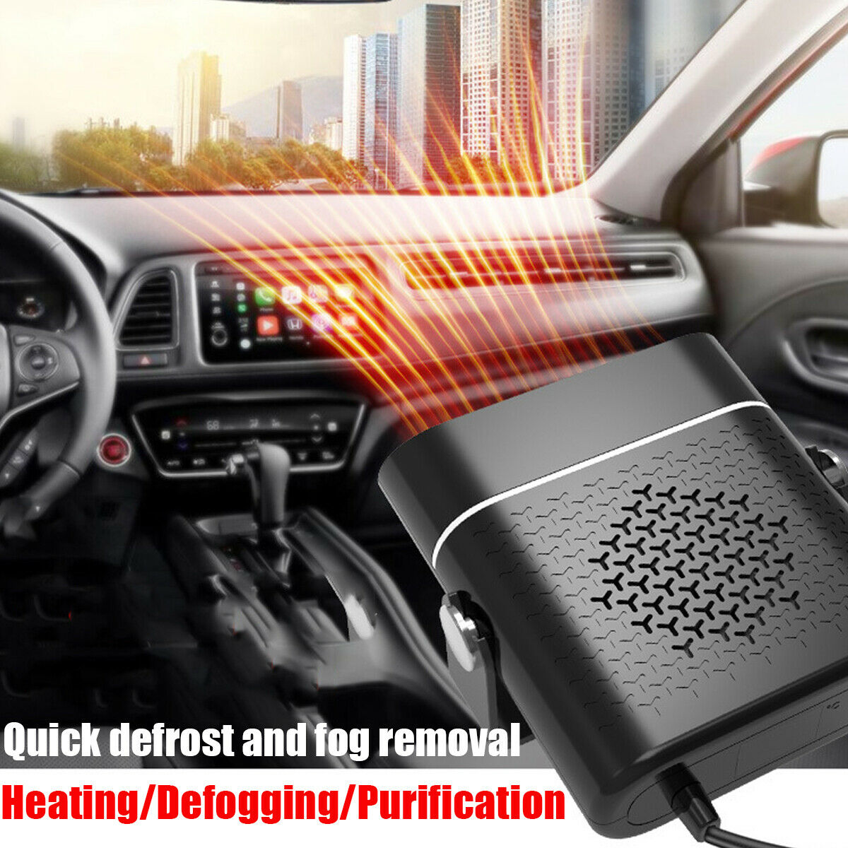 3-in-1 car heater with dehumidification function, cigarette lighter connection, mini car heater with defroster, ABS car heater fan, anti-fog function
