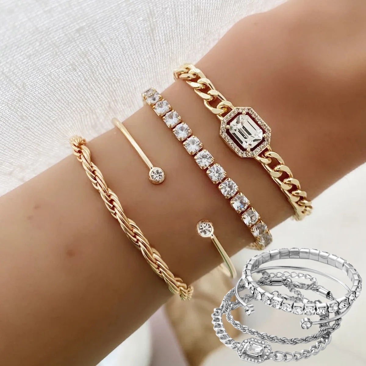 Kristall Armband Bohème Design 4-teiliges Modeschmuck-Set