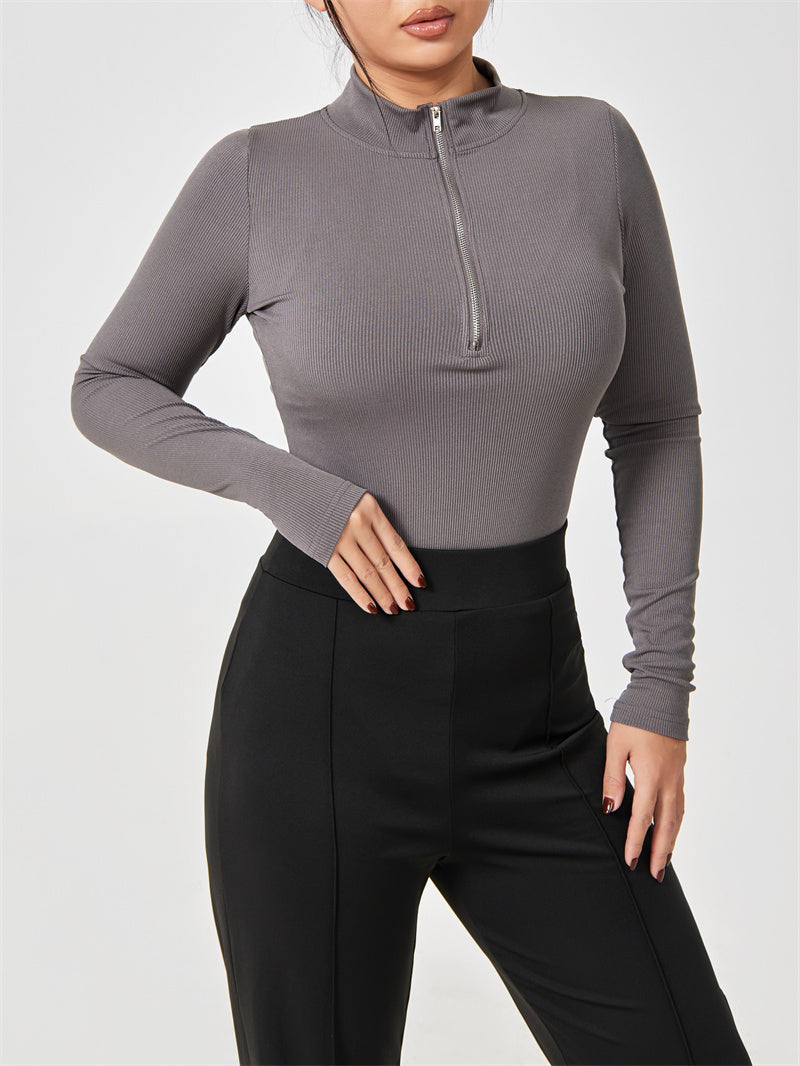 Fashionable bodysuit with long sleeves, zipper, seamless, figure-shaping, figure-flattering