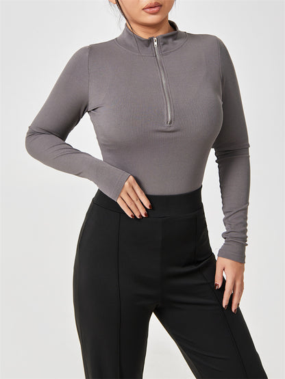 Fashionable bodysuit with long sleeves, zipper, seamless, figure-shaping, figure-flattering