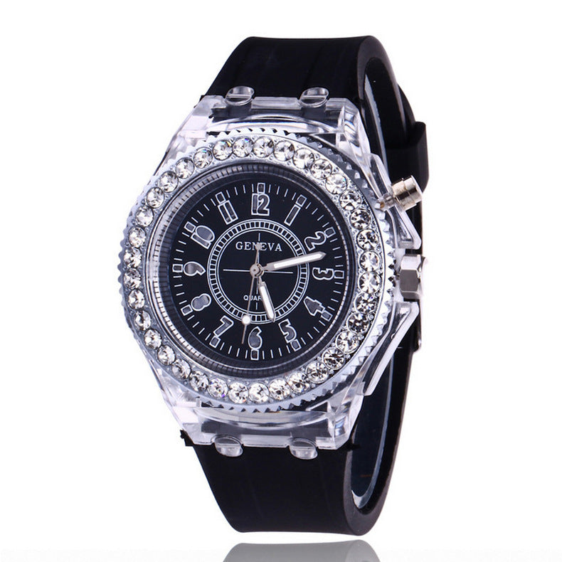 LED light frame Geneva quartz silicone women's wristwatches