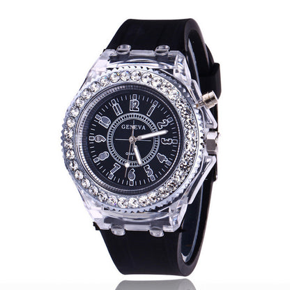 LED light frame Geneva quartz silicone women's wristwatches