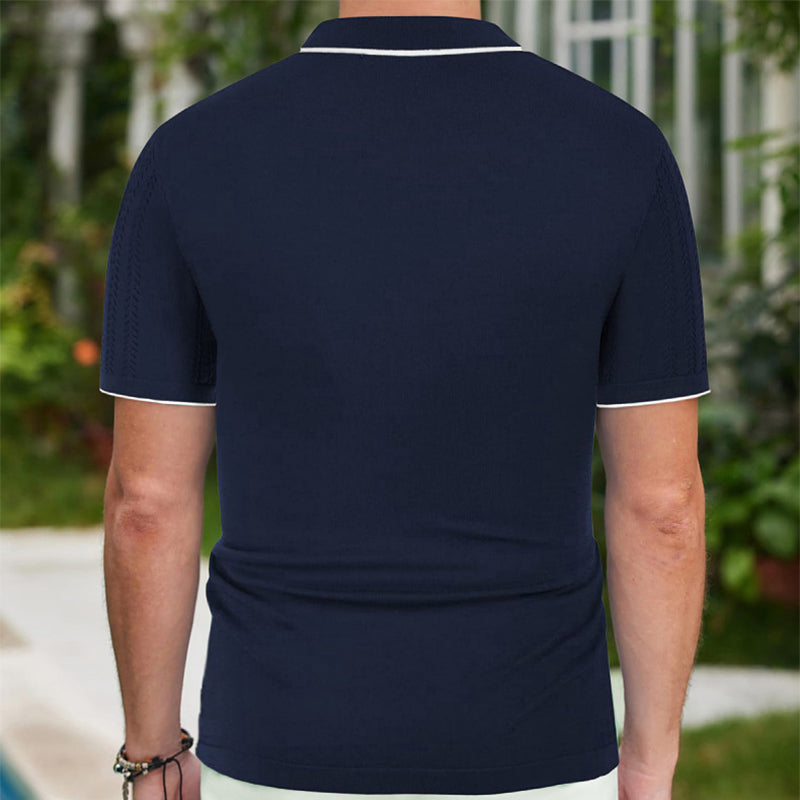 Modisch Kurzarm Knopfleiste Revers Poloshirt