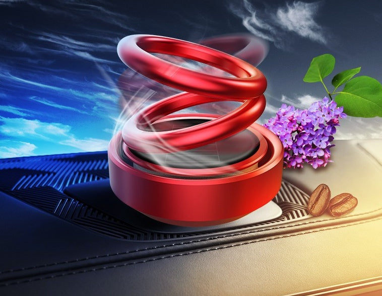 Solar-powered, rotating car air freshener with bench seat