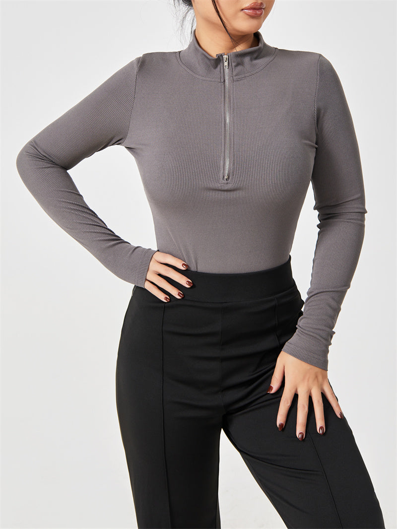 Fashionable bodysuit with long sleeves, zipper, seamless, figure-shaping, figure-flattering