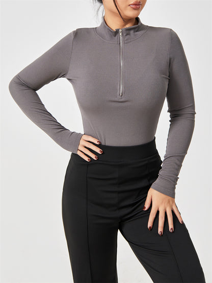 Fashionable bodysuit with long sleeves, zipper, seamless, figure-shaping, figure-flattering