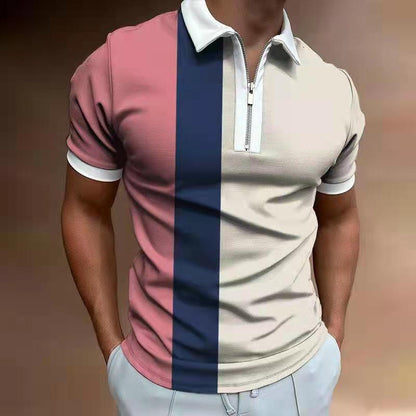 Gestreiftes, bedrucktes Kurzarm-Revers-Poloshirt