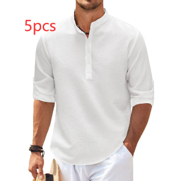 Casual long-sleeved stand-up collar plain shirt