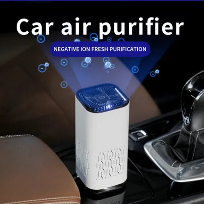 Portable car air purifier with negative ion generator removes formaldehyde, dust and smoke, ensuring fresh air in the car.