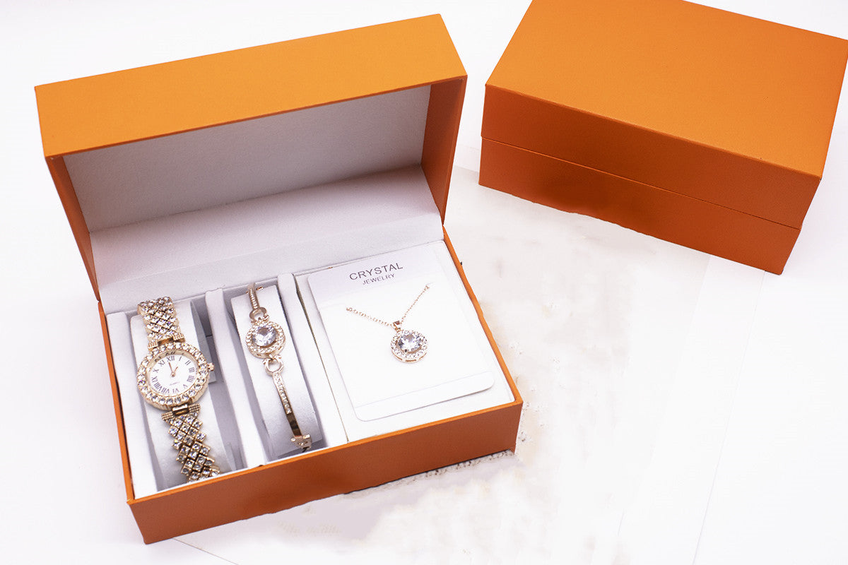 Armband Halskette Armbanduhr 3-teiliges Strass Set