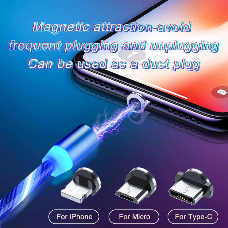 Magnetic charging cable, fast charging cable, Lightning cable, Micro-USB cable, LED magnetic charger, Type-C cable