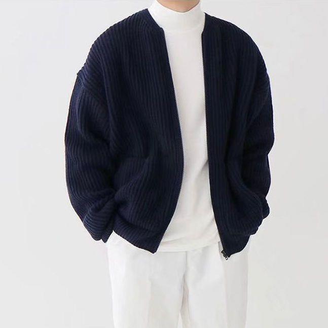 Stand-up collar zip cardigan