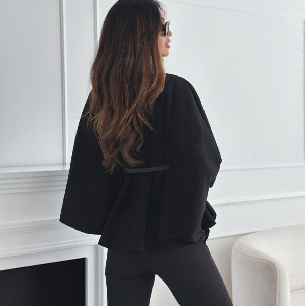 Stand-up collar, batwing sleeves, cape top, belt, fashionable, spirited jacket