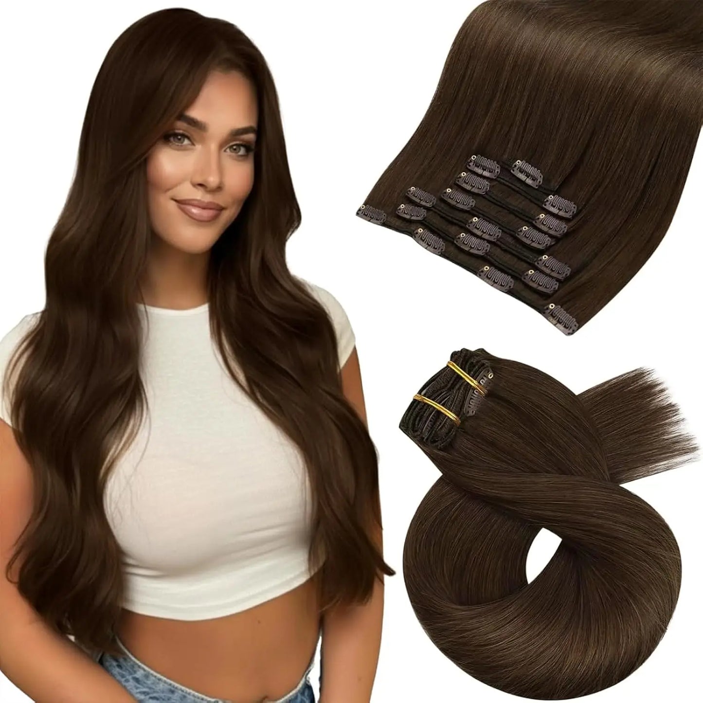 [Hot Sale] Moresoo Clip in Hair Extensions Real Natural Hair Remy Straight Set 5&7 Pcs Brazilian Clip in Human Hair Extensions