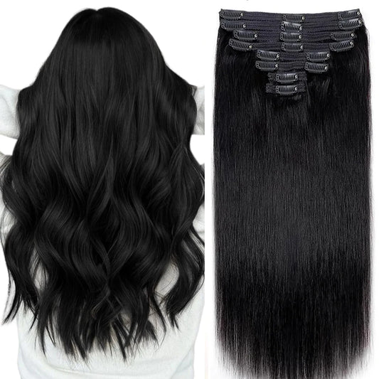 Seamless Clip ins Extensions Human Hair Straight Brazilian Remy Real Natural Soft Hair 8Pcs 120G Clip on Human Hair Extensions