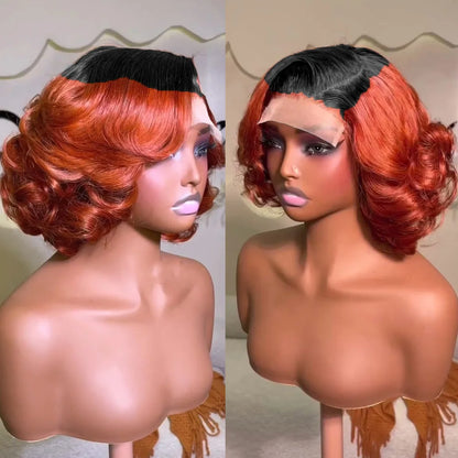 100% Raw Indian Virgin Hair Bouncy Wave 4x4 HD Lace Closure Wigs High Density 12" Wear and Go Ombre Bouncy Curly Glueless Wigs