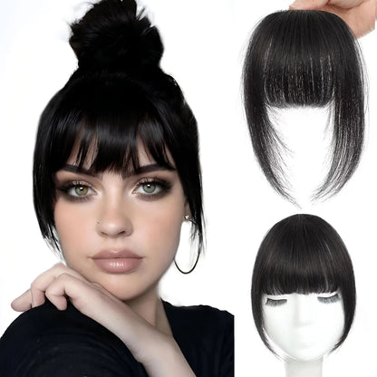 Human Hair Wispy French Bangs with Temples,Curved Fringe Hair Accessories,Clip in Air Bangs,Kawaii Hairpieces Quick Hair Change