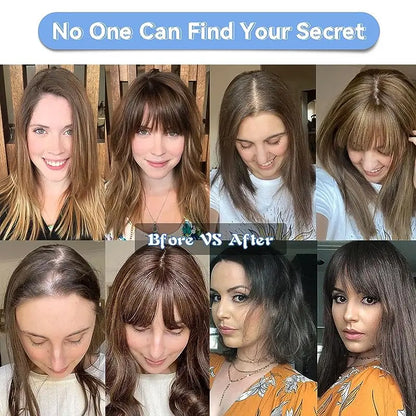 100% Remy Human Hair Toppers with Bangs Light Brown Hairpieces 3D Wispy Bangs for Women Thin Hair Real Human Hair Topper Clip In