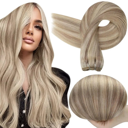 Full Shine Human Hair Weft Extensions Hair Bundles 100g Ombre Blonde Color Sew in Silky Straight Remy Skin Double Weft For Salon