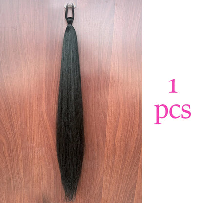 Synthetic 28Inch Long Straight Ponytail Purple DIY Braided Ponytail With Rubber Band Halloween Hair Accessories For Woman