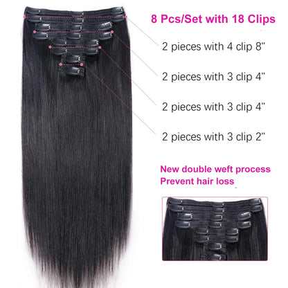 Clip In Hair Extensions Real Human Hair color #4 Chocolate Brown Clip In Hair Extensions 8pcs Hair Natural Black Color 26 Inches