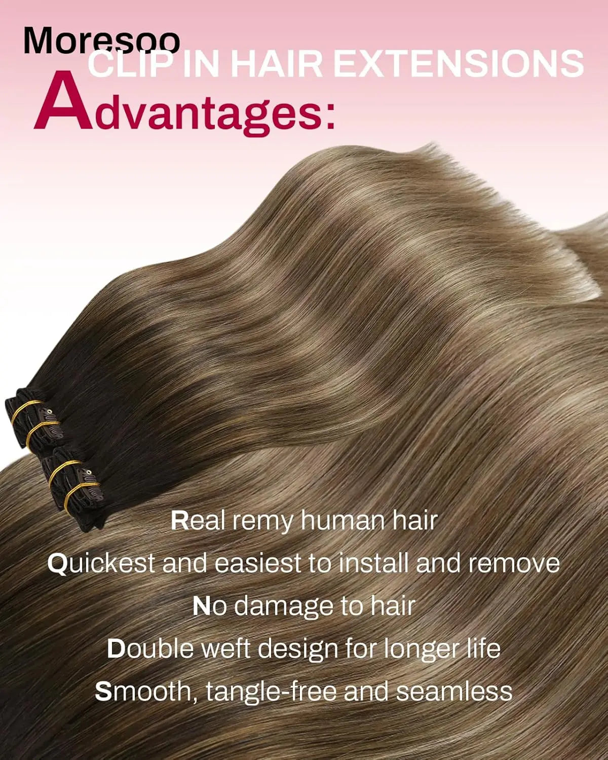 [Hot Sale] Moresoo Clip in Hair Extensions Real Natural Hair Remy Straight Set 5&7 Pcs Brazilian Clip in Human Hair Extensions