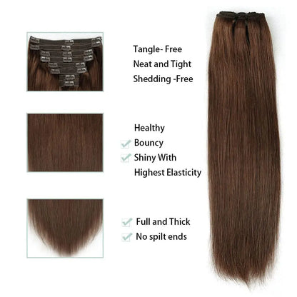 Straight Human Hair Clip in Hair Extensions  100% Unprocessed Full Head Brazilian Virgin Hair Natural Black Color 8Pcs With 120G
