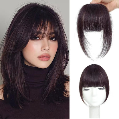 Human Hair Wispy French Bangs with Temples,Curved Fringe Hair Accessories,Clip in Air Bangs,Kawaii Hairpieces Quick Hair Change
