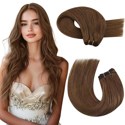 Moresoo Human Hair Bundles Weave in Double Wefted Machine Remy Hair Balayage Hair Pieces for Women Straight Weft Hair Extension
