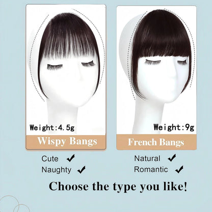 Human Hair Wispy French Bangs with Temples,Curved Fringe Hair Accessories,Clip in Air Bangs,Kawaii Hairpieces Quick Hair Change