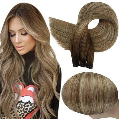 Full Shine Human Hair Weft Extensions Hair Bundles 100g Ombre Blonde Color Sew in Silky Straight Remy Skin Double Weft For Salon