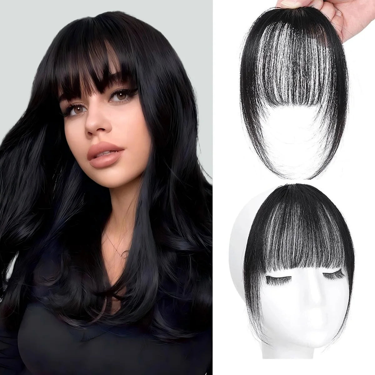Human Hair Wispy French Bangs with Temples,Curved Fringe Hair Accessories,Clip in Air Bangs,Kawaii Hairpieces Quick Hair Change