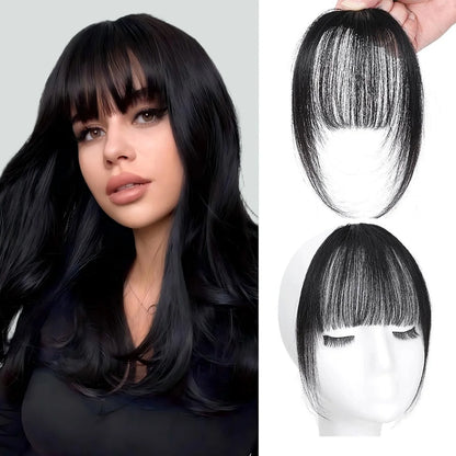 Human Hair Wispy French Bangs with Temples,Curved Fringe Hair Accessories,Clip in Air Bangs,Kawaii Hairpieces Quick Hair Change