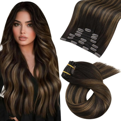 [Hot Sale] Moresoo Clip in Hair Extensions Real Natural Hair Remy Straight Set 5&7 Pcs Brazilian Clip in Human Hair Extensions