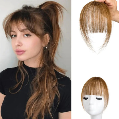 Human Hair Wispy French Bangs with Temples,Curved Fringe Hair Accessories,Clip in Air Bangs,Kawaii Hairpieces Quick Hair Change