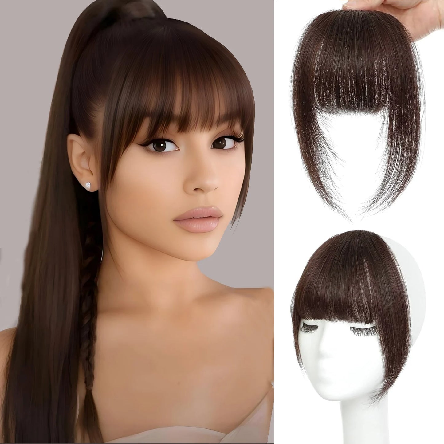 Human Hair Wispy French Bangs with Temples,Curved Fringe Hair Accessories,Clip in Air Bangs,Kawaii Hairpieces Quick Hair Change
