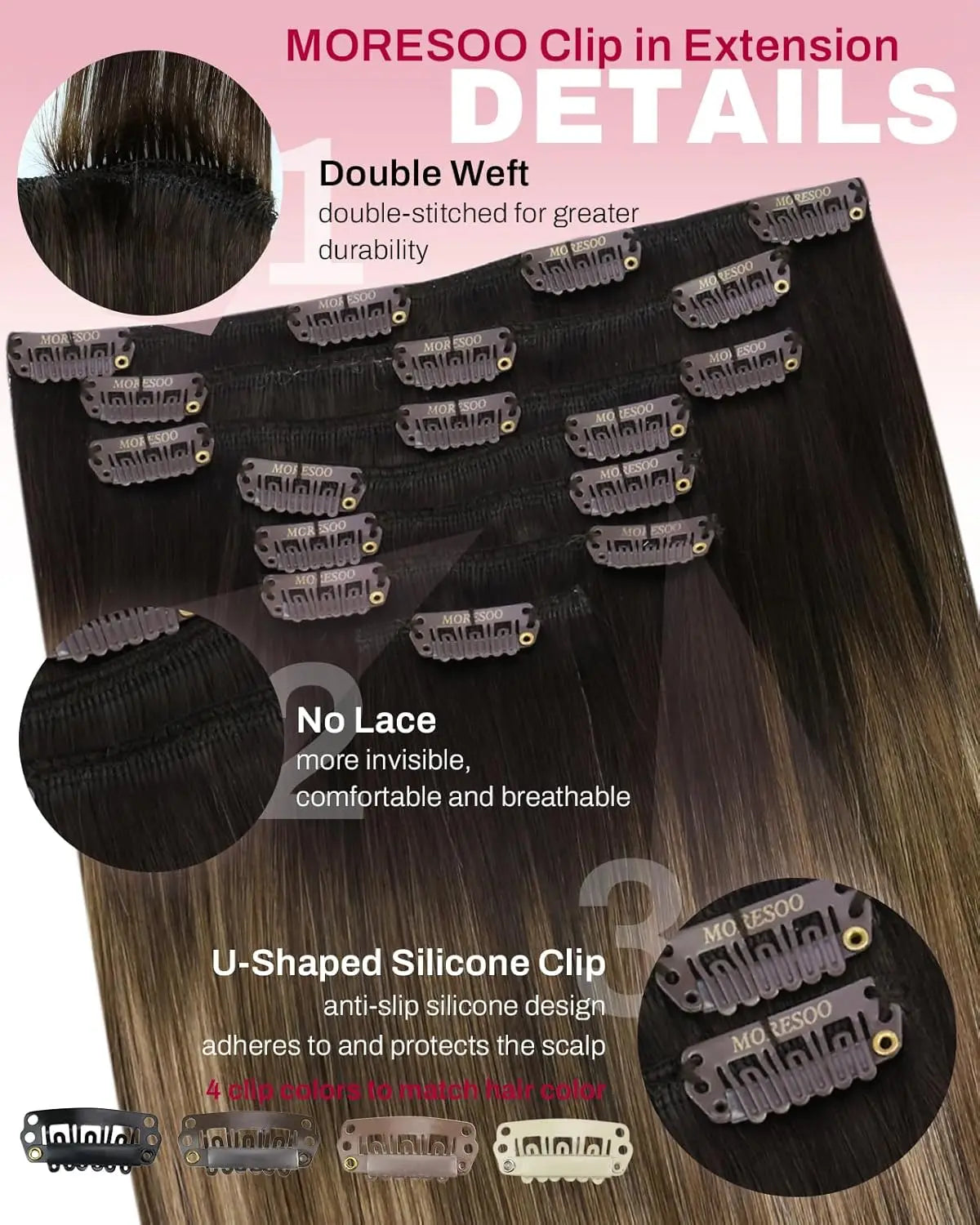[Hot Sale] Moresoo Clip in Hair Extensions Real Natural Hair Remy Straight Set 5&7 Pcs Brazilian Clip in Human Hair Extensions